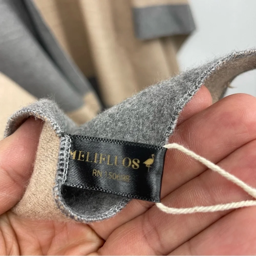 NWT MELIFLUOS Shawl Pashmina Shawl gray‎ tan one size reversible